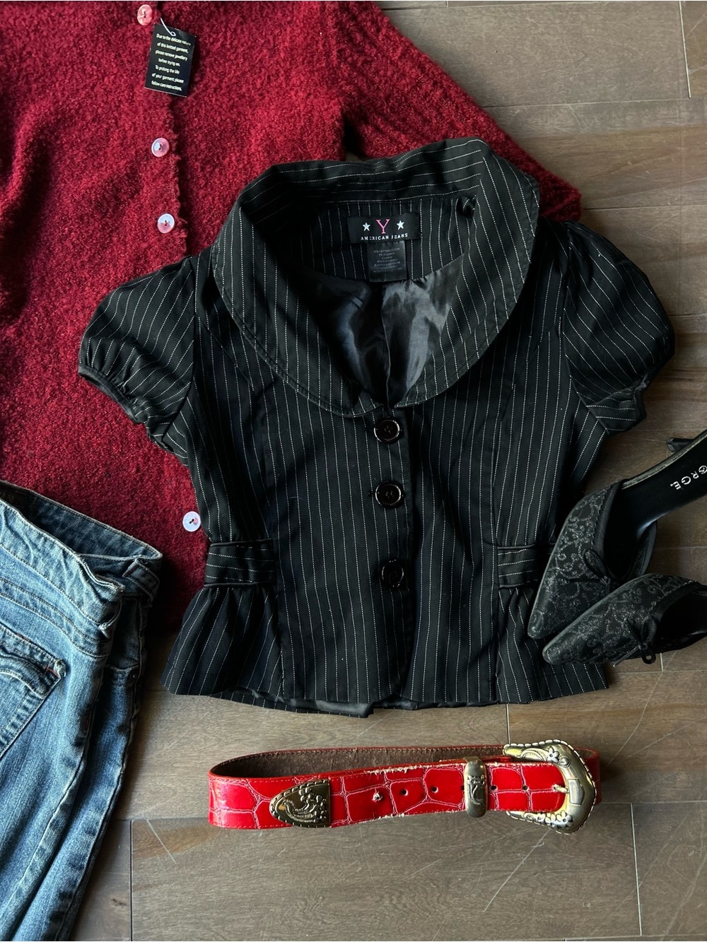 K-Inspired Black Pinstripe Short Sleeve Blazer -